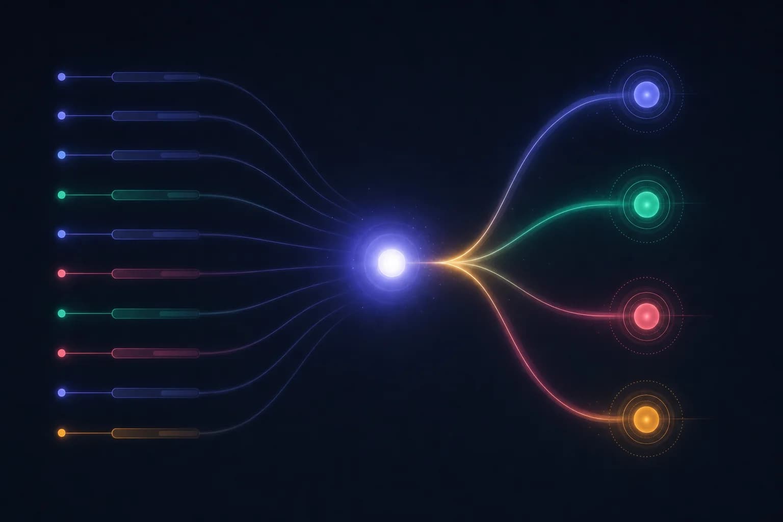A central node with field rows splitting into three separate nodes — a Lead converting into three records.