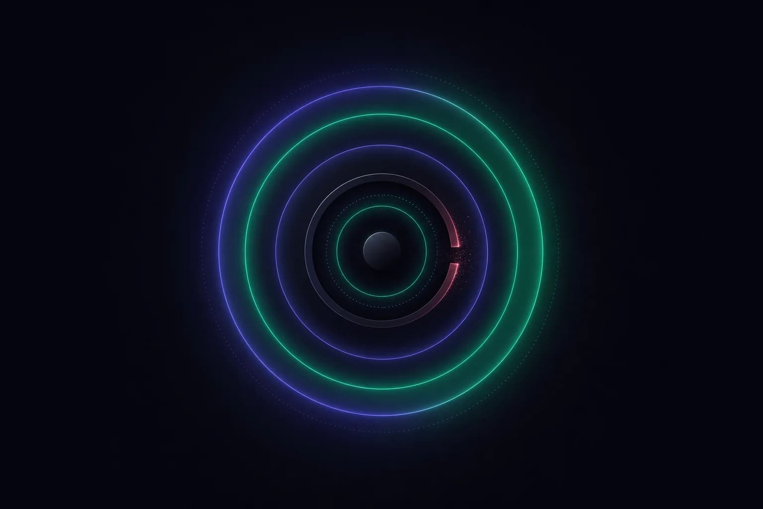 A field node wrapped in concentric access rings, one broken and dark — a field blocked by a failed layer.